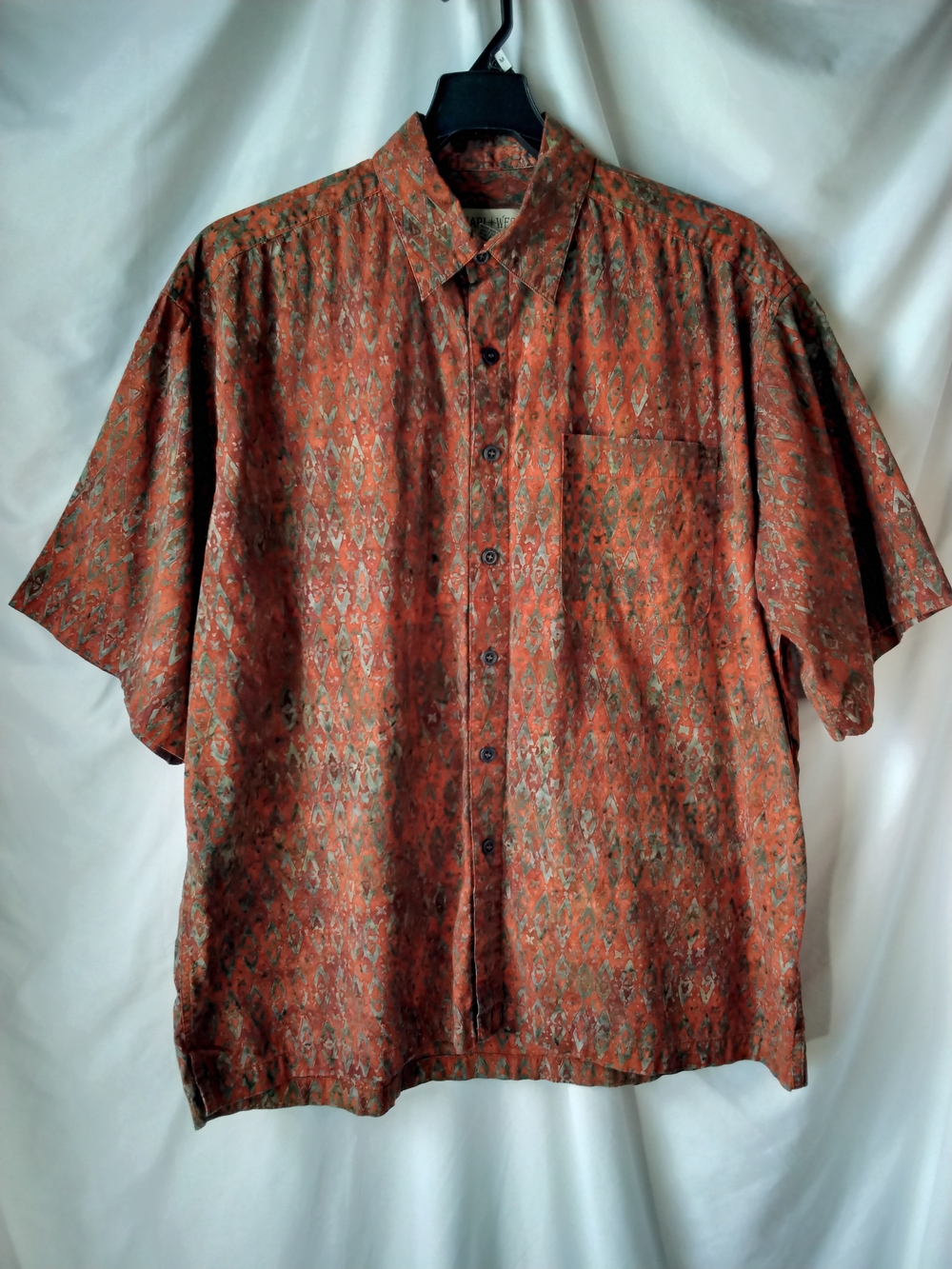Casual Men's Short-Sleeve Button-Down Shirt in Rust Pattern
